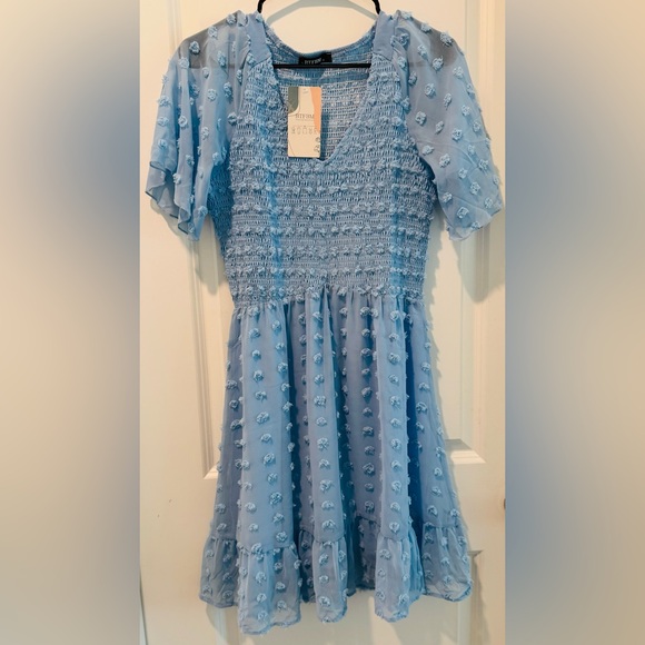Eterna Light Blue Textured Midi Dress-NWT - Picture 1 of 7